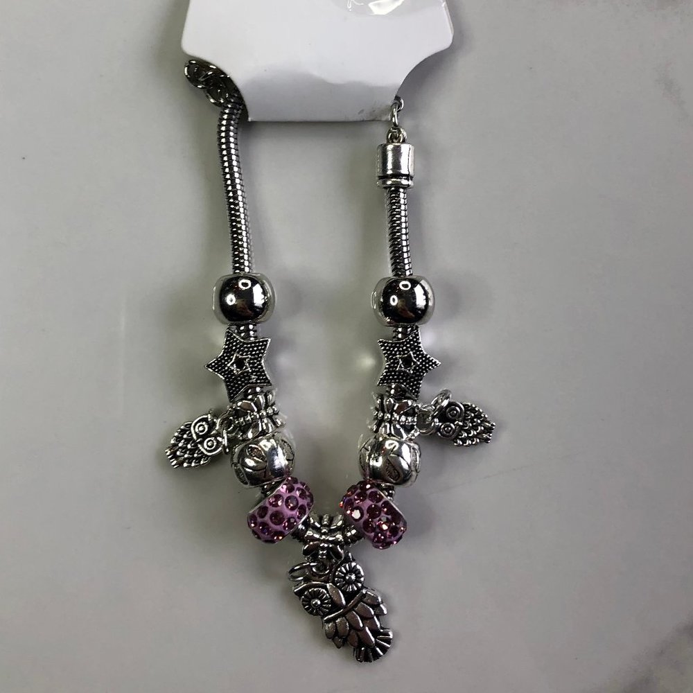 Antique style owl charm bracelet